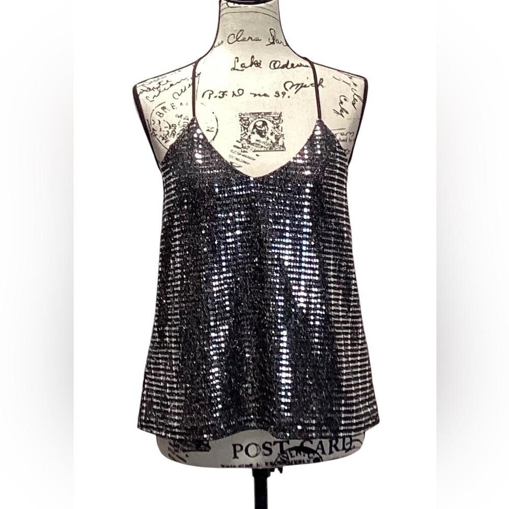 Chelsea28 Black mirrored spaghetti strap top. Size Medium.